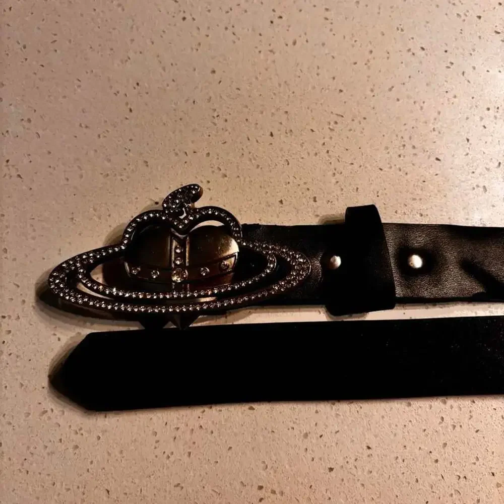 Vivienne Westwood Black Leather Orb Buckle Belt